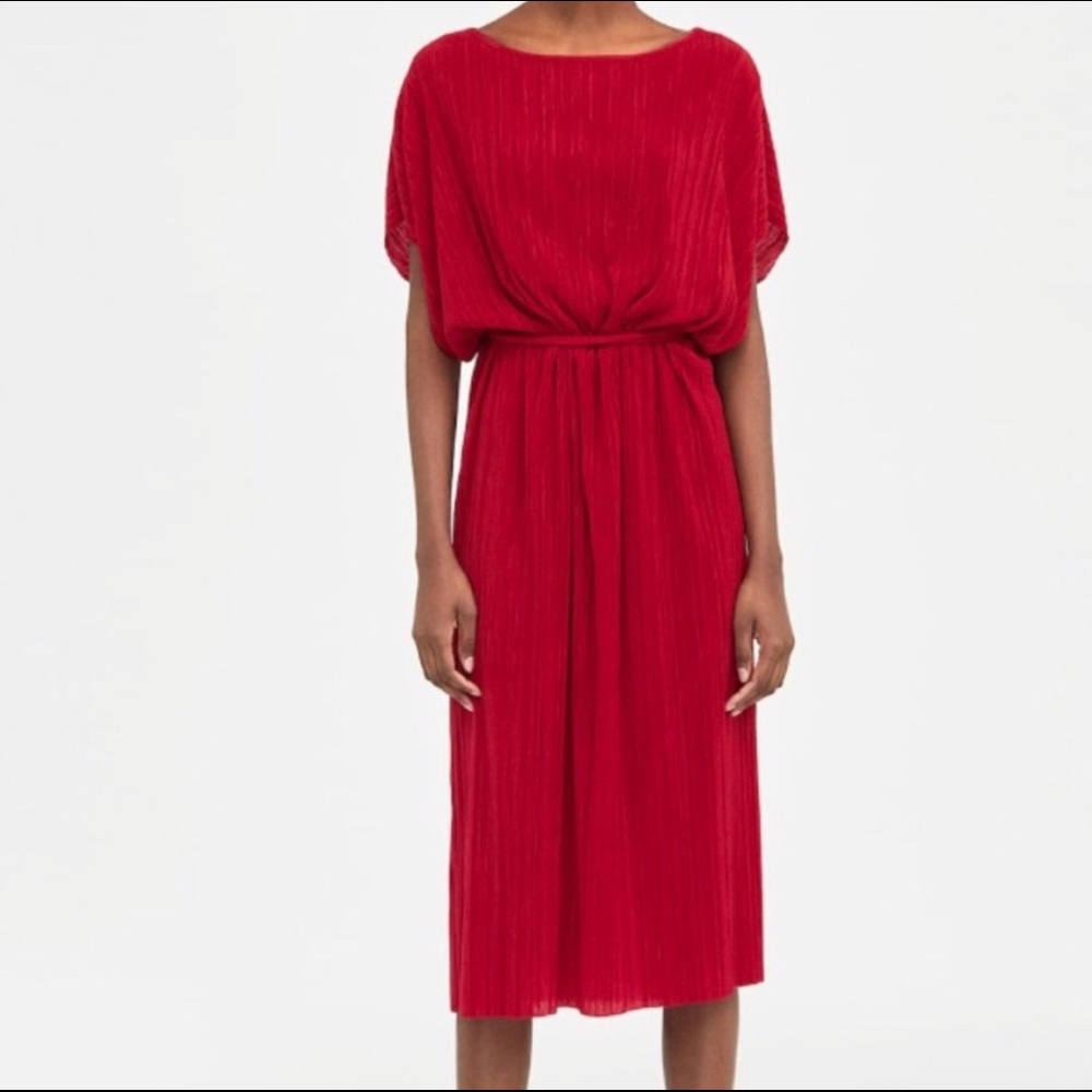 Zara backs red dress with tie waist